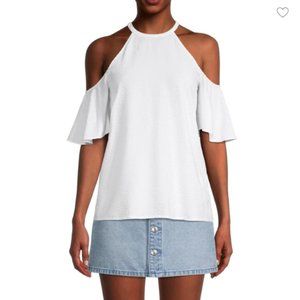 MICHAEL KORS Seer-Sucker Cold-Shoulder Top White Large
